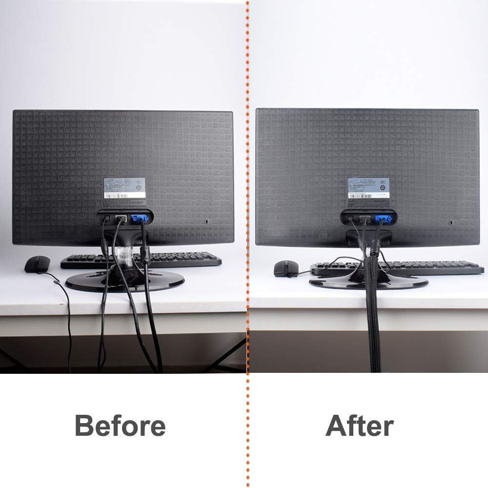 ZhiYo 20ft - 1/2 inch Cable Sleeve, Cord Wrap Wire Protector Tubing for Pets, PC Cable Wrap, Computer Cable Management Sleeve - Black