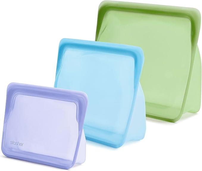 Stasher Premium Silicone Reusable Food Storage Bags, 3-Pack, Multi, Multi-Use Food Storage Bags, Lunch Bag, Travel Containers, BPA Free, Leak-free, Dishwasher-Safe, Eco-friendly