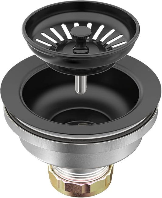 KONE Sink Drain Assembly, Kitchen Sink Drain Strainer Kit with Removable Strainer Basket Stopper, Universal fit USA Home/Commercial 3-1/2 Inch Standard Sink Drain Hole (Matte Black)