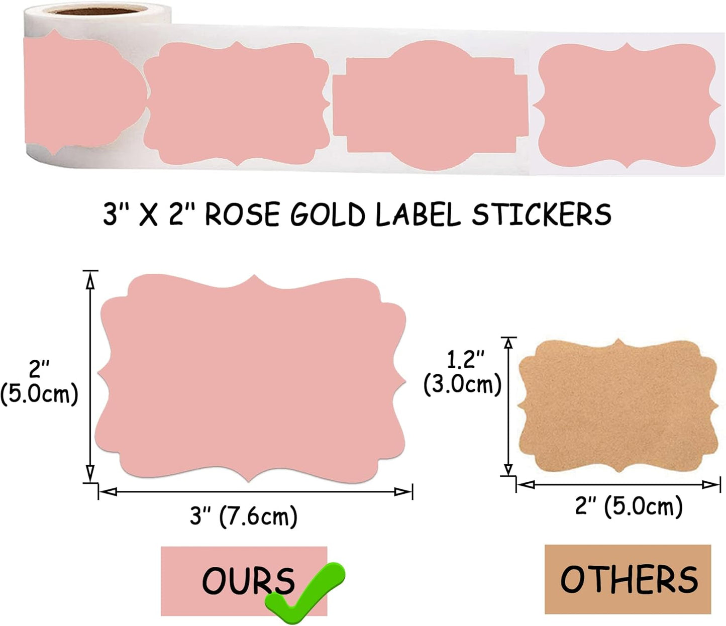 SALEMAR 2 x 3 inch Rose Gold Sticker Labels 200PCS Sticky Tag Stickers for Essential Oil, Bottles, Food, Jars, Canning, Christmas(Rose Gold)