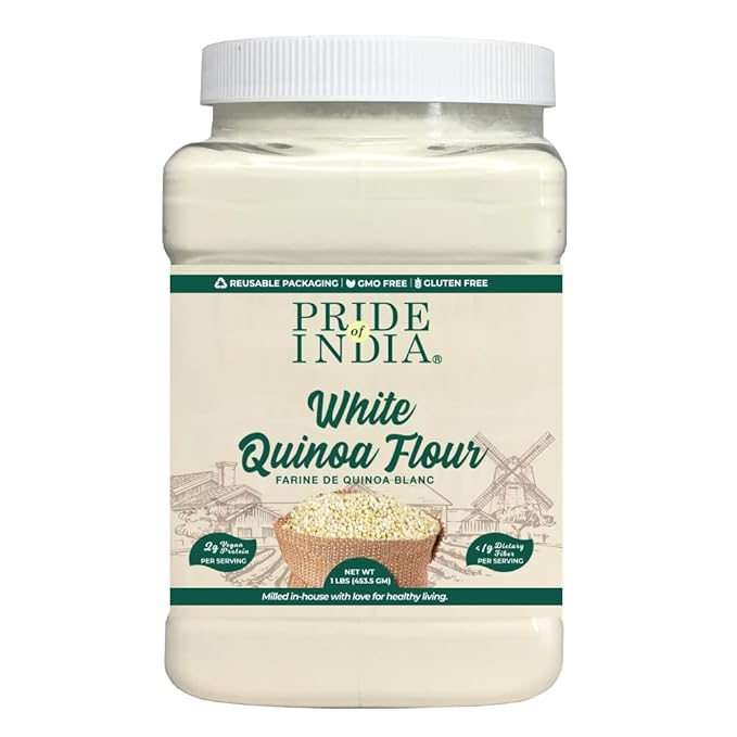 Pride of India- White Bolivian Quinoa Flour 1 lbs (454 gm) Nutty Earthy Taste Freshly Milled in Small Batches | Used for Baking Pizza Crust Thickening Agent Coating | Vegan, Gluten-Free