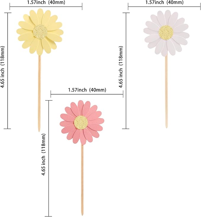 24Pcs Daisy Cupcake Toppers Glitter Flower Daisy Cake Decorations Chrysanthemum Cupcake Toppers Spring Daisy Flower Cake Picks for Birthday Wedding Supplies Multi 2