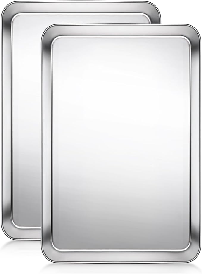 Baking Sheet, Cookie Sheet, Stainless Steel Baking Pan, 2 Piece-16''x 12'' x 1'', Sheet Pan for Oven, Jelly Roll Pan, Baking Tray for Baking&Roasting, Nonstick&Nontoxic&Easy Clean