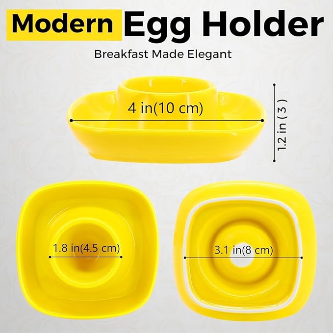 Flexzion Egg Cups for Soft Boiled Eggs - Set of 6 Ceramic Egg Holder - Stackable Egg Coddler Cups with Base for Serving, Breakfast, Brunch - Kitchen Table Decor, Yellow