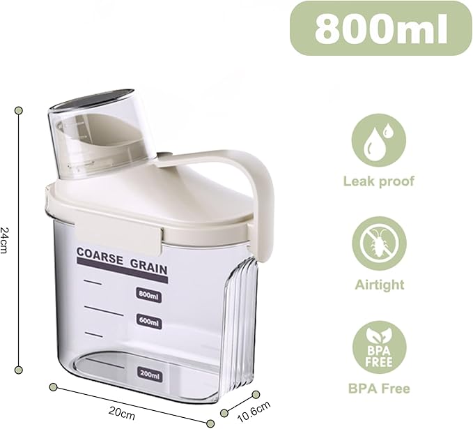 1 PCS Airtight Dry Food Storage Containers, Pantry Organizers and Storage Container with Pouring Spout Measuring Cup, BPA Free, Plastic Clear Container for Rice Nuts Beans Snacks, 29OZ