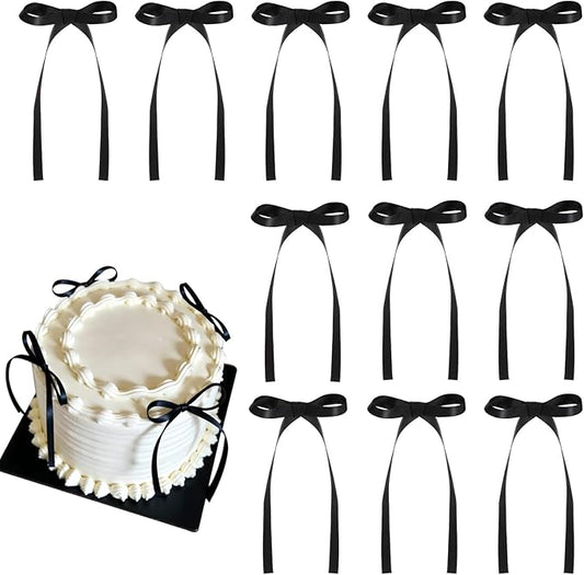 30 Pack Bow Cake Toppers Black Bows for Cake Coquette Themed Bow Cupcake Toppers Black Bow Birthday Decorations for Baby Shower Birthday Wedding Bachelorette Party Supplies