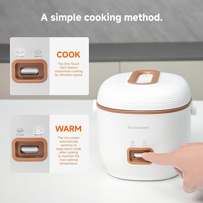 Brown Mini Rice Cooker Small 1 Cup-2 Cup Non-Stick Coated Insert Food Steamer Kitchen Appliances Includes Vegetable Steamer