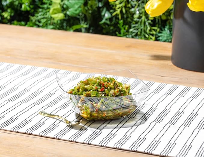 Posh Setting Clear Plastic Serving Bowls Disposable - Square Bowls - Square Candy Bowl - Plastic Snacks & Chip Bowls for Parties - Black, Gold & Clear, White Serving Dishes, 16 OZ, 4 Pack