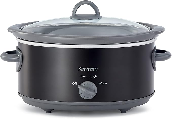 Kenmore 5 Quart Slow Cooker - Mini Crock Pot With Glass Lid, Stainless Steel Electric Cookers, Warm Rice & Sous Vide Stew, Soup, Lunch, Dishwaher Safe Non-Stick Ceramic Insert, 5 lb Chicken 3 lb Roast