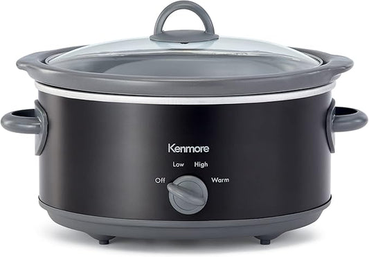 Kenmore 5 Quart Slow Cooker - Mini Crock Pot With Glass Lid, Stainless Steel Electric Cookers, Warm Rice & Sous Vide Stew, Soup, Lunch, Dishwaher Safe Non-Stick Ceramic Insert, 5 lb Chicken 3 lb Roast