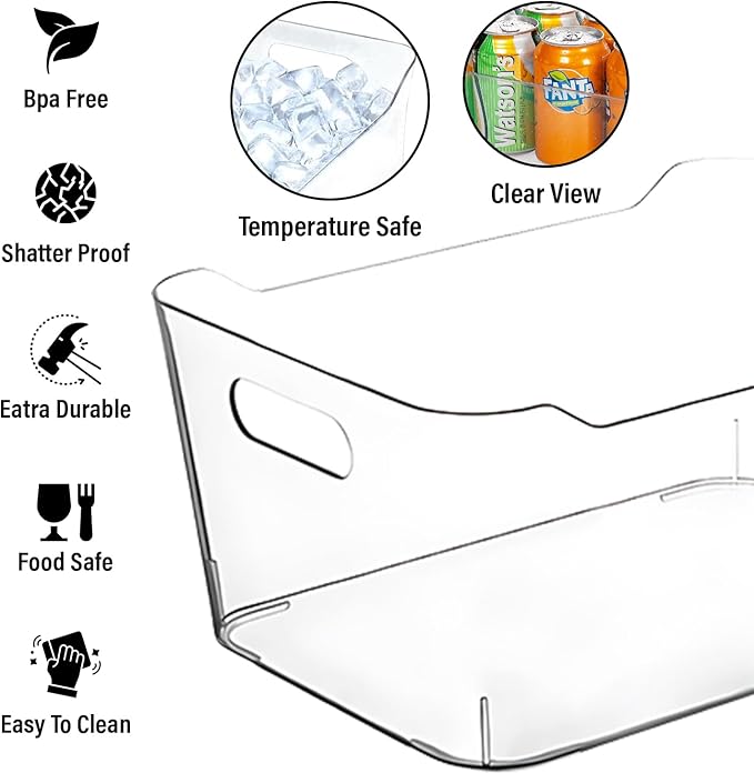 Clear Extra Large Plastic Storage Bins, Pantry Organizers and Storage Containers Fridge Organizer Bins for Organizing Home, Kitchen Organization Under Sink Bathroom Refrigerator Freezer Laundry Room