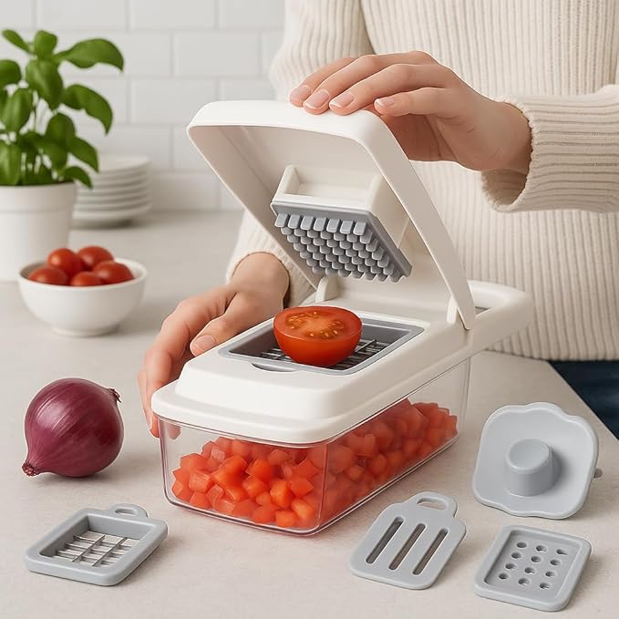 16-in-1 Vegetable Chopper, Mandoline Slicer and Food Processor - Kitchen Essentials for Effortless Food Prep - Includes Salad Spinner, Cheese Grater, Onion Chopper, French Fry Cutter, and More