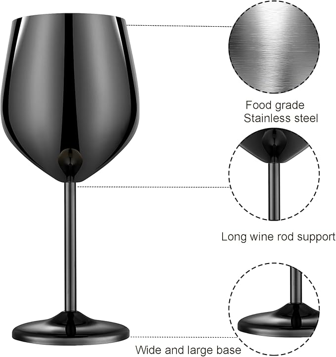 Stainless Steel Wine Glasses Set of 2, 18 oz Unbreakable Black Wine Glass Unique Metal Wine Goblets for Outdoor Capming and Pool Gift for Wine Lovers