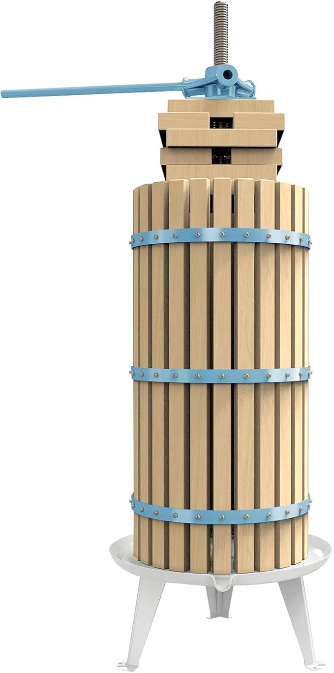 SQUEEZE master XL Fruit Apple Cider Wine Classic Press-Blue-7.9 Gallon/30L-Solid Wood Basket-Vintage traditional juicer-Pole Handle Bar for Juice,Wine,Cider-1 free filter bag included