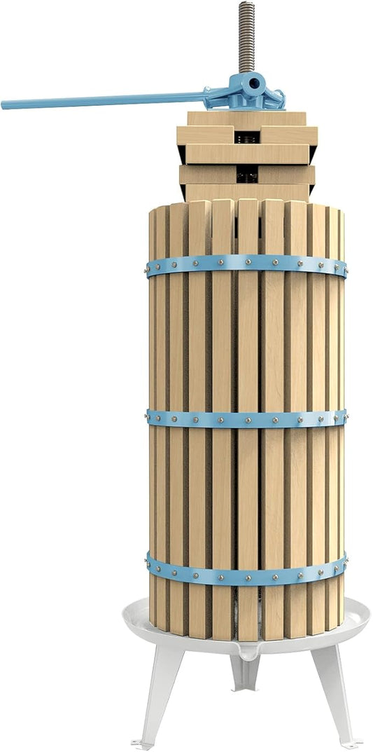 SQUEEZE master XL Fruit Apple Cider Wine Classic Press-Blue-7.9 Gallon/30L-Solid Wood Basket-Vintage traditional juicer-Pole Handle Bar for Juice,Wine,Cider-1 free filter bag included