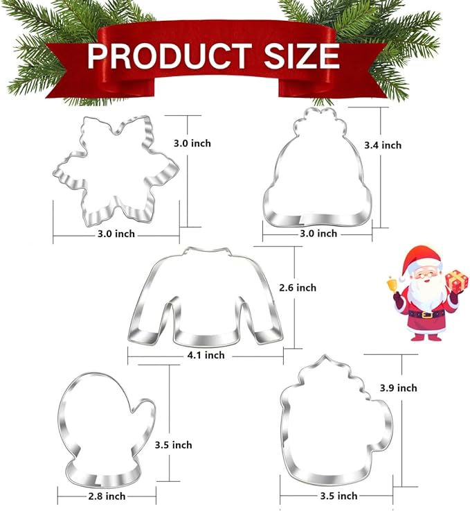 New Winter Christmas Cookie Cutter Set-5 Piece-Ugly Sweater, Hat, Mitten, Snowflake, Coffee Mug Cookie Fondant Biscui Cutters for Ugly Vintage Christmas Thanksgiving