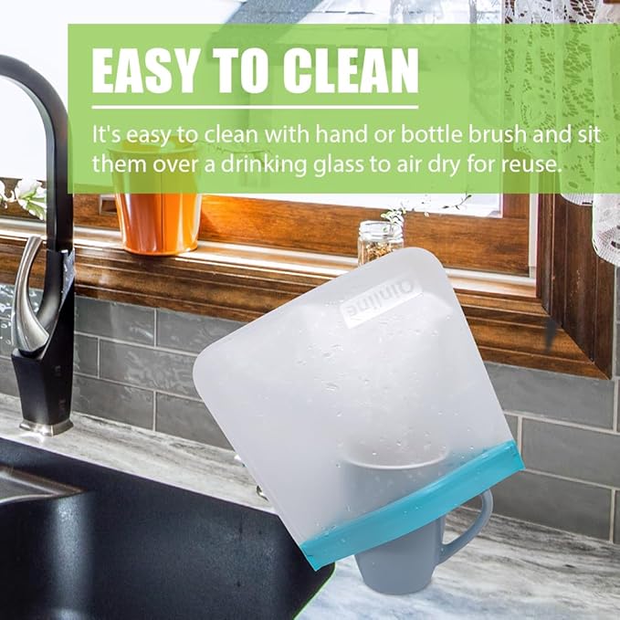 Reusable Food Storage Bags - 24 Pack Dishwasher Safe Freezer Bags, BPA Free Reusable Bags PEVA material, Leakproof Reusable Lunch Bag for Salad Fruit Travel - 8 Gallon 8 Sandwich 8 Snack Bags