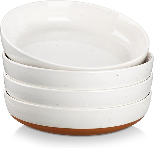 MALACASA 48 OZ Pasta Bowls Set of 4, Large Salad Serving Bowls for Kitchen, Ceramic Soup Bowls Pasta Plates for Dinner, Microwave Dishwasher Safe, Khaki White,Series TARA