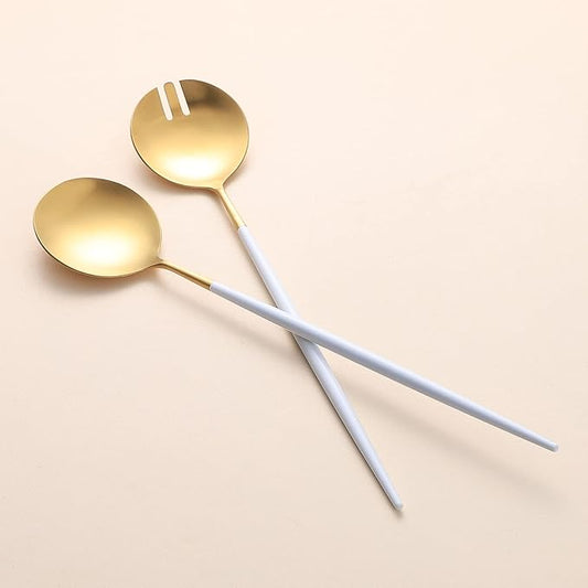 Salad Servers,Spoon and Fork Set 11.41 inch,18/10 Stainless Steel Salad Serving Titanium Plating (White gold)