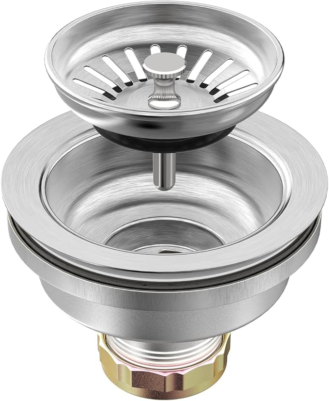 KONE Sink Drain Assembly, Kitchen Sink Drain Strainer Kit with Removable Strainer Basket Stopper, Universal fit USA Home/Commercial 3-1/2 Inch Standard Sink Drain Hole (Stainless Steel)