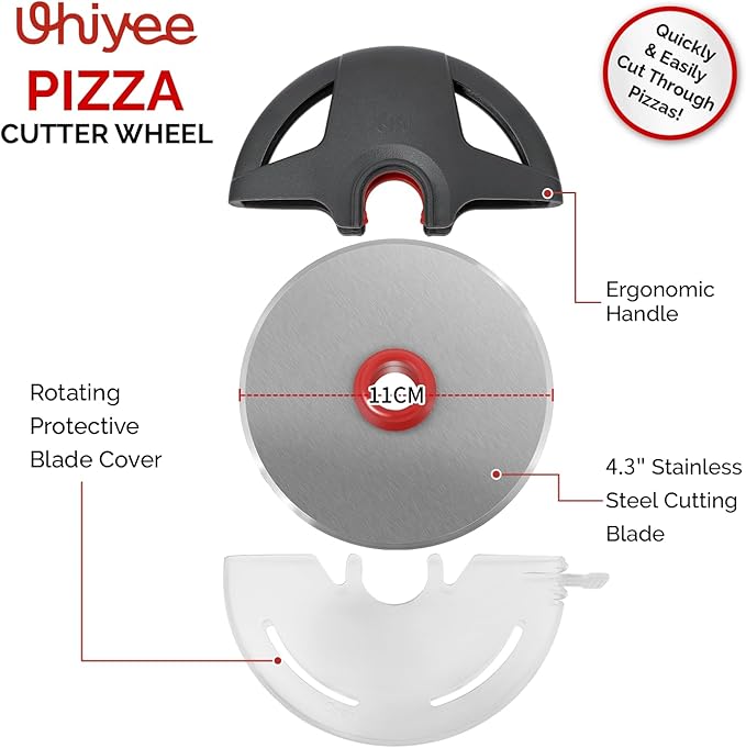 Pizza Cutter Wheel, UHIYEE Heavy Duty Pizza Slicer, Stainless Steel Large Pizza Wheel Blade with Safety Rotating Guard, Thickened Blade Ergonomic Handle Cut through Crust with Ease, Gray