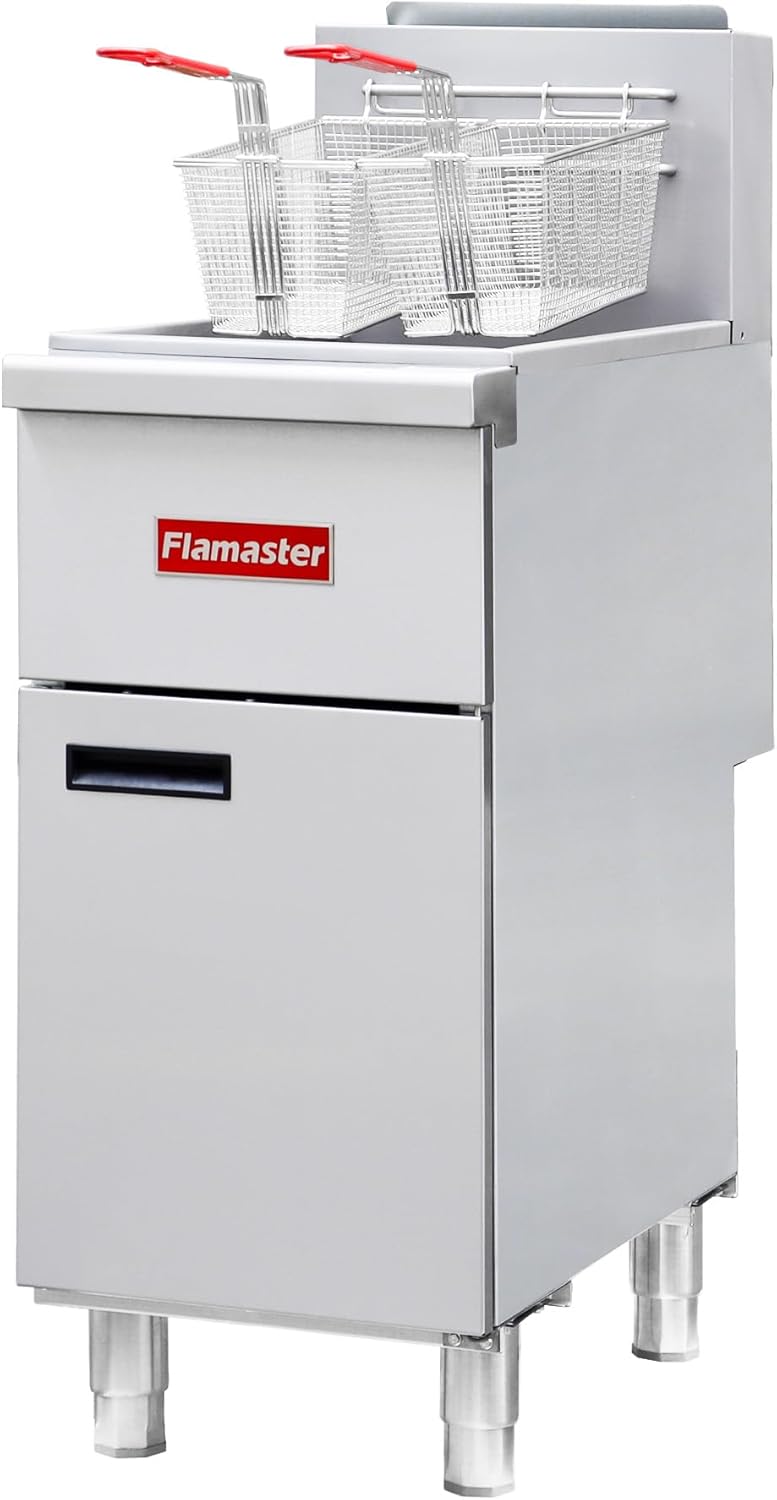 Commercial Open Pot Fryer with 2 Baskets, 100000 BTU 40-50 Lbs Oil Capacity Natural Gas Fryer, Only Commercial Use Stainless Steel Deep Fryer for Restaurants, Food Trucks-Floor Standing