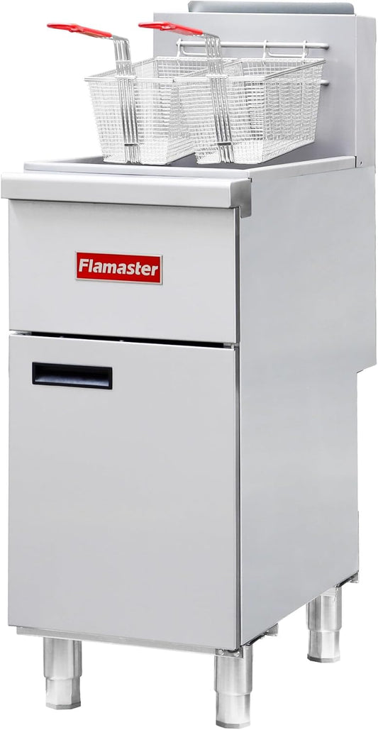 Commercial Open Pot Fryer with 2 Baskets, 100000 BTU 40-50 Lbs Oil Capacity Natural Gas Fryer, Only Commercial Use Stainless Steel Deep Fryer for Restaurants, Food Trucks-Floor Standing