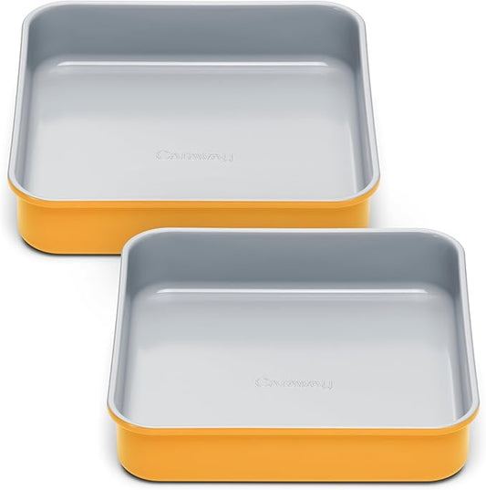 Caraway 9” Square Pan Duo - Non-Stick Ceramic Coating - Free From Forever Chemicals - Cake Pan Perfect for Brownies, Lemon Bars, & More - Marigold