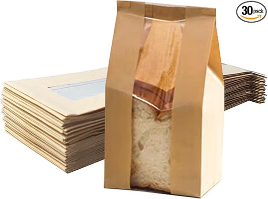 30 Pack Small Bread Bags Paper Sandwich Fold Loaf Sourdough 11.8 x 4.7 x 3.5-inch Kraft Packaging Storage Bags for Homemade Bread Cookie Treat