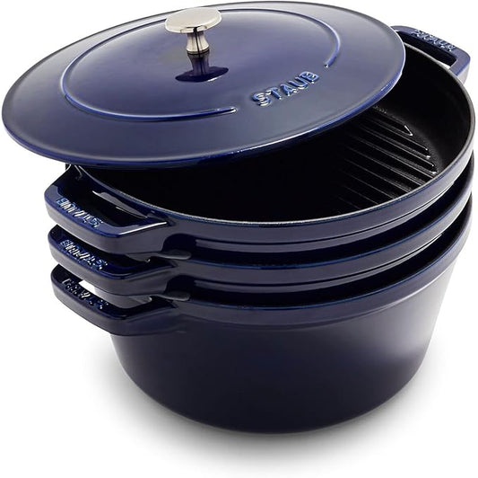 Staub Cast Iron 4-pc Stackable Set - Dark Blue