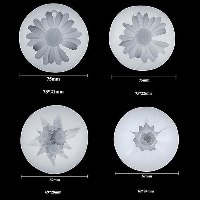 Daisy 4 Pack Flower Molds - Peony, Rose, 3D, Silicone Resin & Clay Molds for Craft Supplies