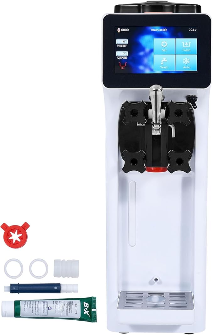 VEVOR Commercial Ice Cream Machine, 10.6 QT/H Yield, 1000W Single Flavor Countertop Soft Serve Ice Cream Maker, 4L Hopper 1.6L Cylinder, Touch Screen Auto Clean Pre-cooling, for Restaurant Snack Bar