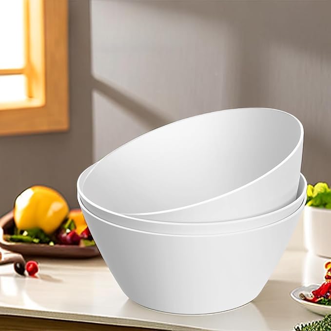 10 inch Large Salad Bowls, White Serving Bowls 118 oz, Bamboo Fiber Bowls Set of 3, Microwave and Dishwasher Safe, Great for Salad, Fruits, Vegetables and Party
