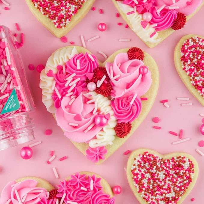 Pink Heart Sprinkles Valentine Sprinkles with Heart, Valentines Day Sprinkle for Cake Decorating Pink Edible Cake Decorations Cake for Cookie Decorating and Baking
