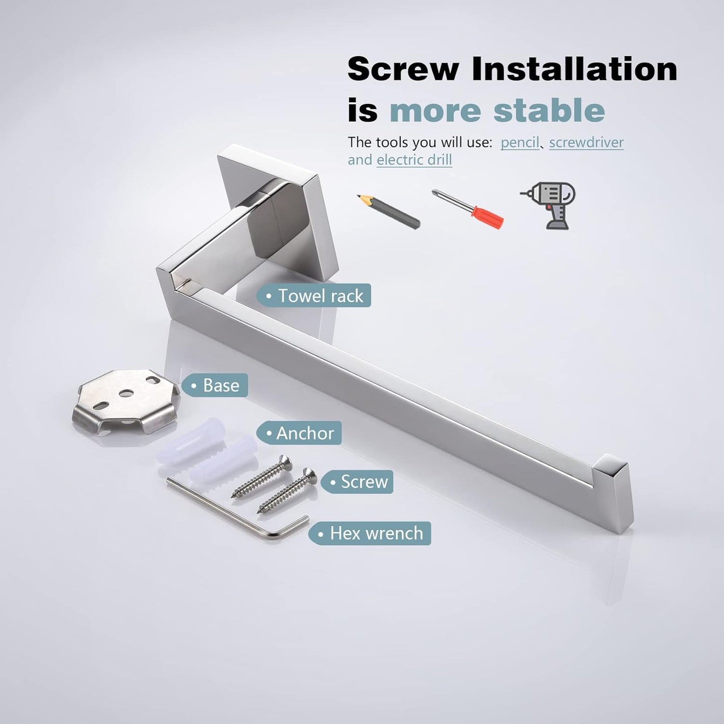 KOKOSIRI Towel Bar Shiny Chrome Hand Towel Ring Holder for Bathroom Kitchen Hardware Wall Mounted, Polished Stainless Steel, B3003CH