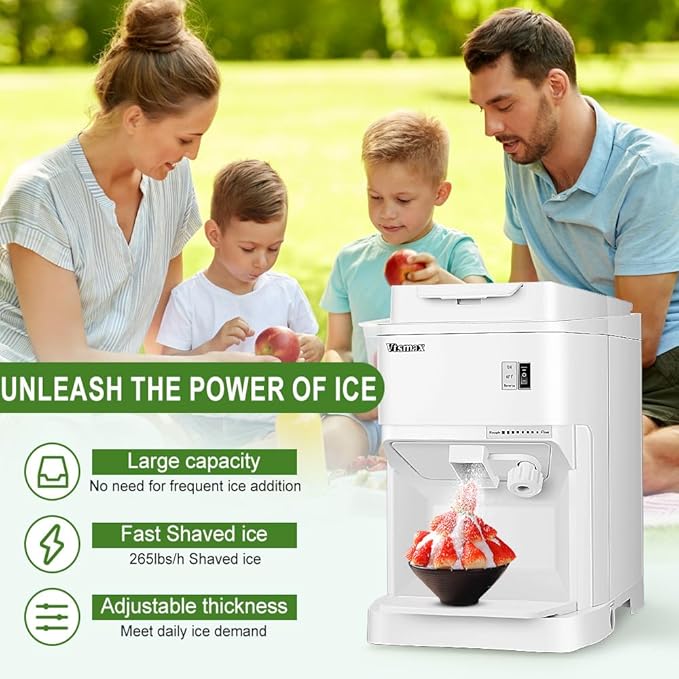 Electric Snow Cone Machine, 250W Shaved Ice Machine, Thickness Adjustable Ice Shaving Machine 265LBs/hr Rotate Speed & Strong Power for Home and Parties Events Snack Bar(2.6Qt)
