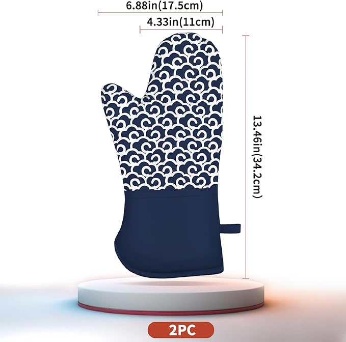 Extra Long Oven Mitts,High Heat Resistant 500 Degree Oven Gloves with Soft Cotton Lining and Non-Slip Silicone, Perfect for BBQ,Baking,Cooking and Grilling- 1 Pair (Blue)