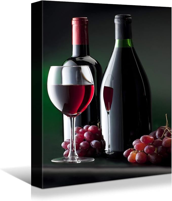 Looife Kitchen Wine Bottle Canvas Wall Art, 20x30 Inch Gallery Wrapped Red Wine with Grapes Picture Prints Wall Decor, Modern Art Deco for Dining Room and Bar Wall Decoration