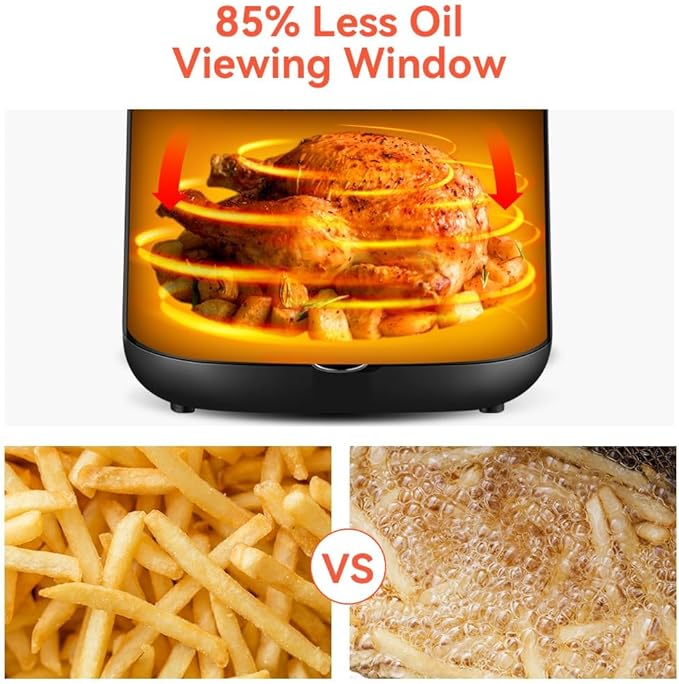 ASZ 5qt Air Fryer Compact Knob Black for dorm office - 4.7L Airfryer with Window 1400W Visual Basket - Non-Stick Pan, Manuel Control Max 60s Timer & 400℉ Kitchen Airfry Countertop Gift