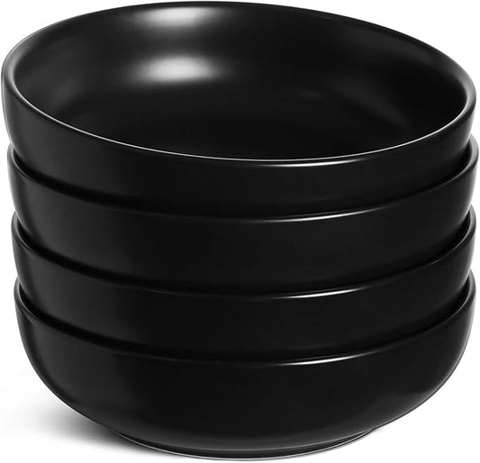 LE TAUCI Pasta Bowls 45 oz, Salad Bowls Set for Serving Soup, Pasta, Noodle, Dinner, Large Kitchen Bowl Plates, Microwave Safe - 8.5 Inch, Set of 4, Matte Black