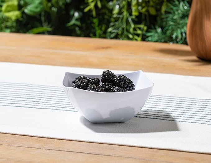 Posh Setting - White Plastic Serving Bowls for Party (8oz - 4 Pack) Square, Disposable, Salad & Fruit Bowls for Party Table, Candy Containers for Candy Buffet