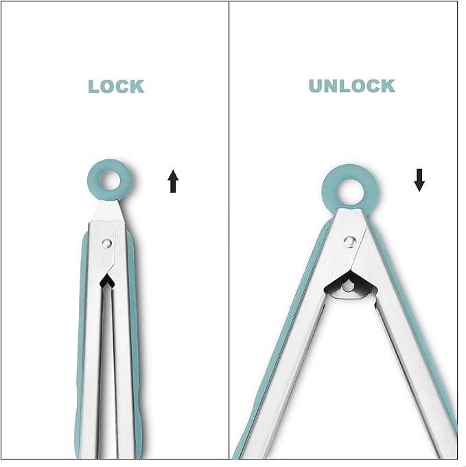 Premium 304 Stainless Steel Barbecue Turners, Heavy Duty Non-Stick BBQ Cooking Kitchen Tongs, 9" and 12" Aqua Sky