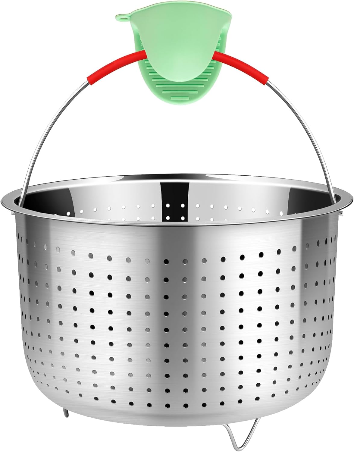REDANT Mesh Strainer and Vegetable Steamer Basket for Pot, Instant Pot Accessories 8Qt, Stainless Steel Veggie Steamer for Cooking Broccoli, Eggs, Pasta, Quinoa - With 2 Silicone Gloves, 8 Quart
