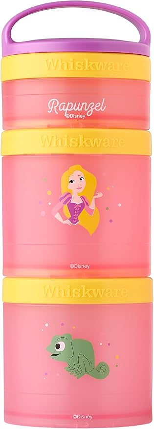 Whiskware Disney Princess Tangled, Stackable Snack Containers for Kids, 3 Stackable Snack Cups for School or Travel, Formula and Cupholder Friendly, Rapunzel and Pascal