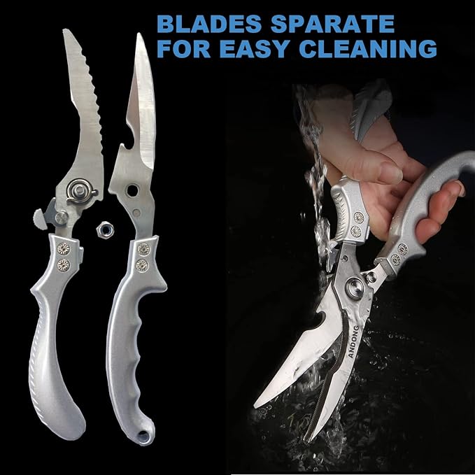 ANDONG Heavy Duty Professional Poultry Shears -Stainless Steel Kitchen & Meat Scissors with Leather Sheath, Dishwasher Safe Spring Loaded Utility Shears for Cooking, Butchering, Cutting
