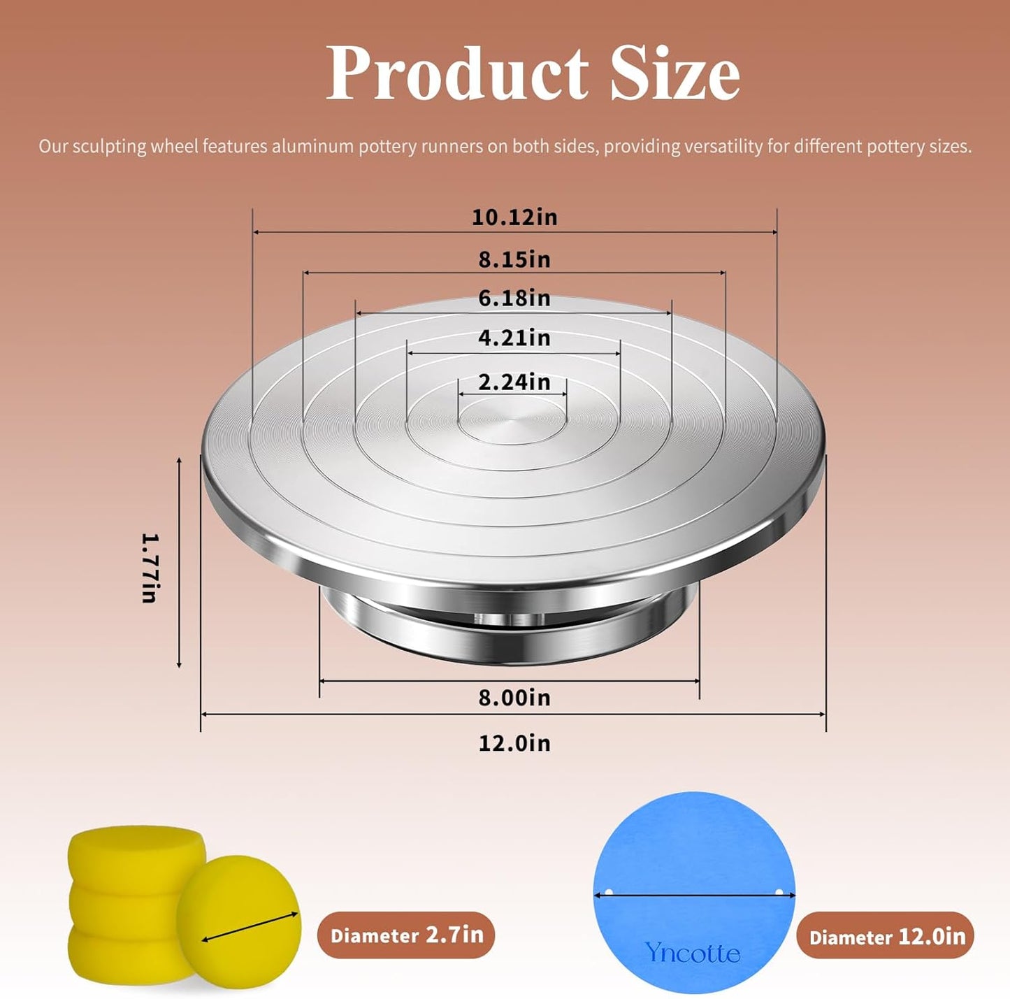 Yncotte 12 Inch Banding Wheel, Double-Sided Pottery Wheel Turnable Aluminium Alloy Heavy Duty Metal Sculpting Wheel with Ball Bearings for Ceramics Clay Model Making Cake Decor Paint Spraying Display