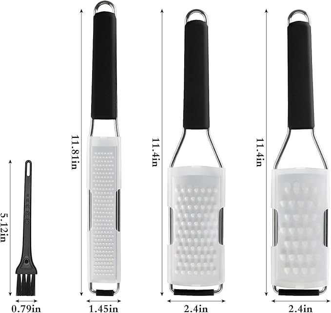 Cambom Lemon Zester Grater Three-piece Suit - Heavy Duty Kitchen Tool for Parmesan Cheese, Ginger, Garlic, Nutmeg, Chocolate, Vegetables，Fruits，Stainless Steel Grater Dishwasher Safe Black