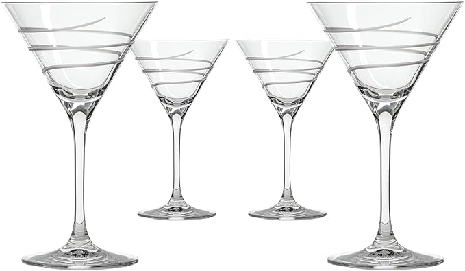 Rolf Glass Twist Martini Cocktail Glass | Set of 4 10oz Glasses | Lead-Free Glass | Engraved Martini Glasses | Proudly Made in the USA