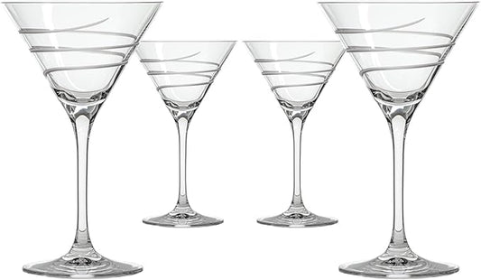 Rolf Glass Twist Martini Cocktail Glass | Set of 4 10oz Glasses | Lead-Free Glass | Engraved Martini Glasses | Proudly Made in the USA