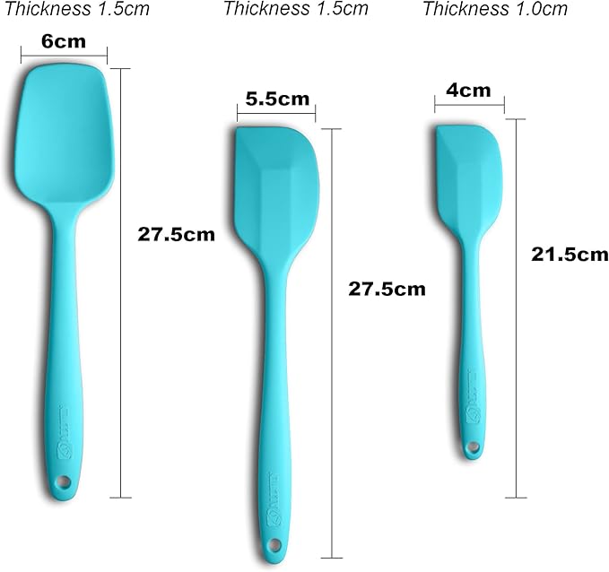 Silicone Spatula 3-piece Set, Ergonomic Handle High Heat-Resistant Spatulas, Non-stick Rubber Spatulas with Stainless Steel Core, Macaron Blue
